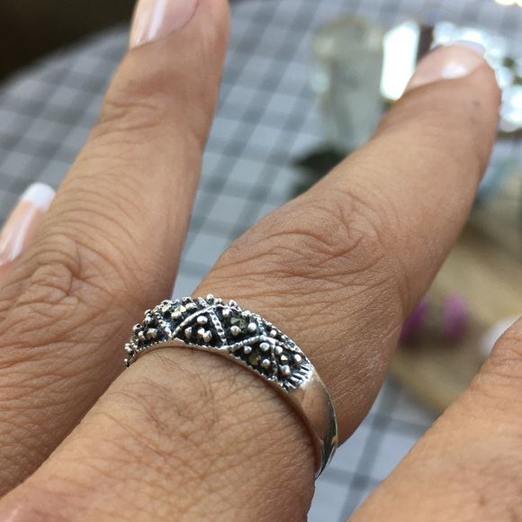 Marcasite Ring - Victorian Style Ring - Pyrite Ring - 925 Sterling Silver - Picture 9 of 11